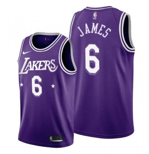 Men's Purple Los Angeles Lakers #6 LeBron James 2021/22 City Edition Stitched Jersey